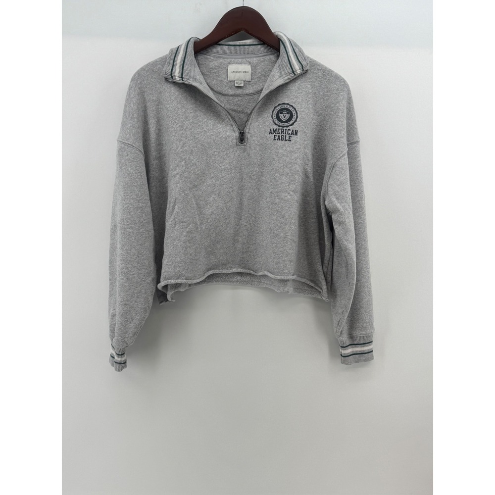 American Eagle Outfitters Grey Quarter Zip Cropped Sweatshirt Women's XS‎